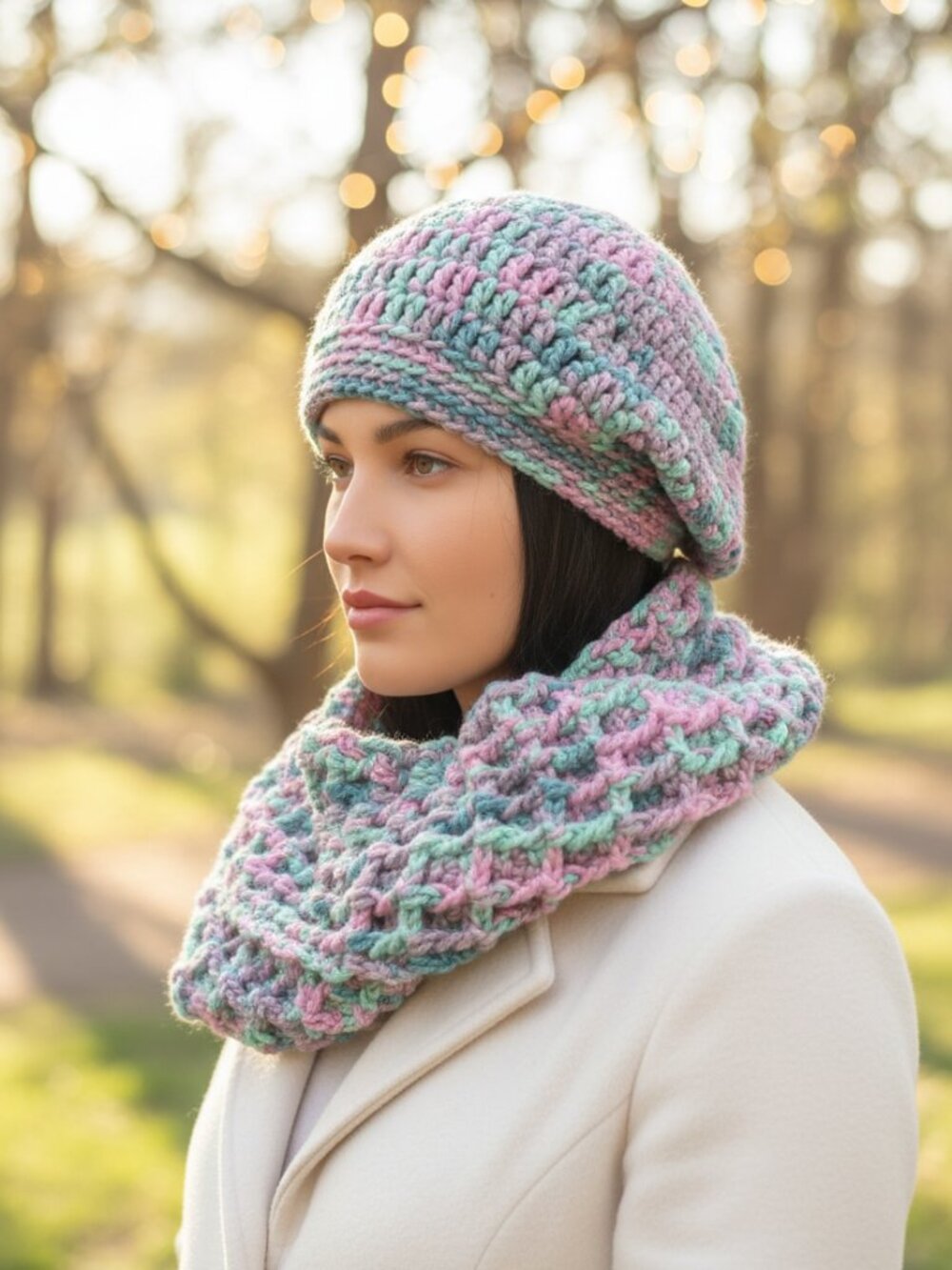 Minty Meadow Crochet Hat & Scarf Set